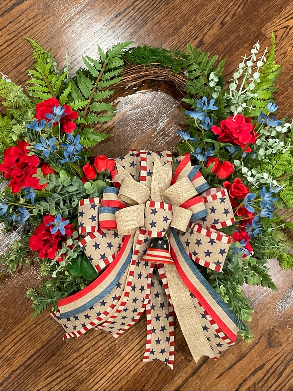 Patriotic Red, Blue & Cream Wreath with Star Ribbon - Brand